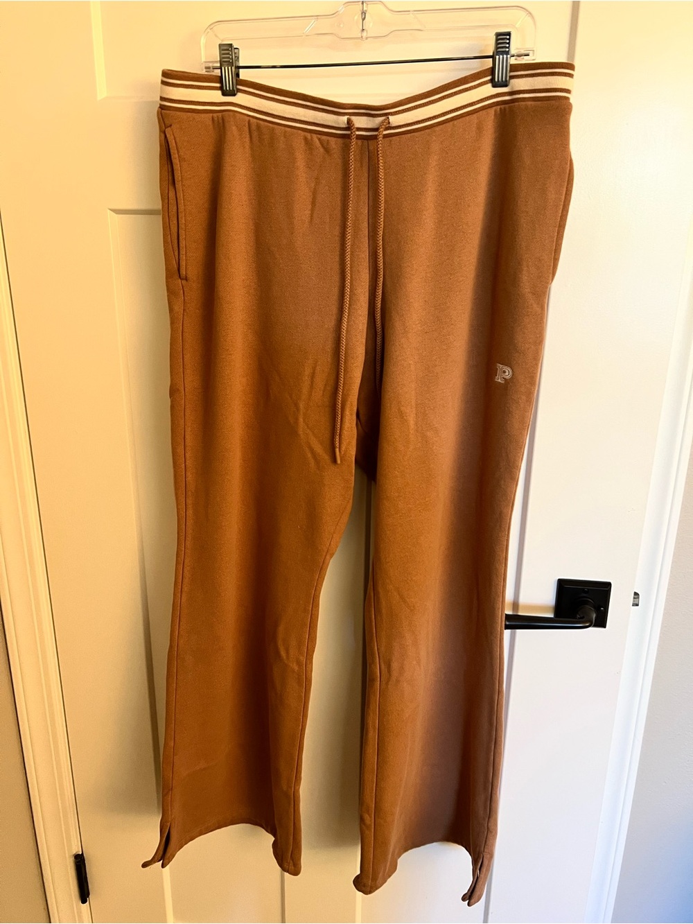 PINK Cozy Brown Lounge Pants with Striped Waistband